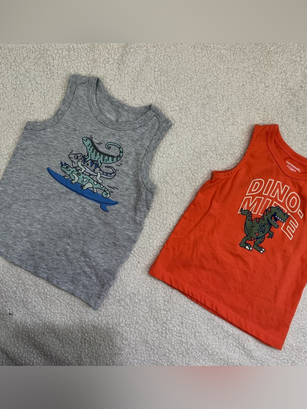 Kids' Dino Graphic Tank Top - Gray and Orange